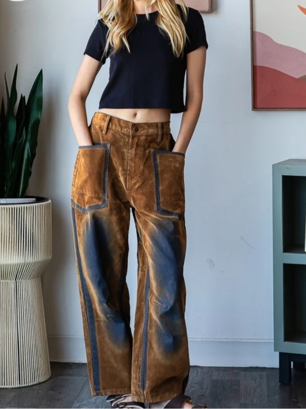 Wide Leg Vintage Suede Pants